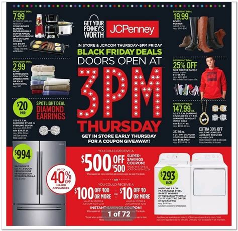 Jcpenney black friday ad - JCPenney will offer some exclusive coupons to in-store shoppers on Black Friday, including a chance to win $10 off a purchase of $10, $100 off a purchase of $100, or $500 off a purchase of $500 or more starting at 5am! There will be other discounts throughout the day at 9am, 1pm, and 5pm for an all-day exciting shopping extravaganza.
